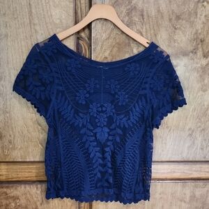Express Navy Floral Lace Blouse